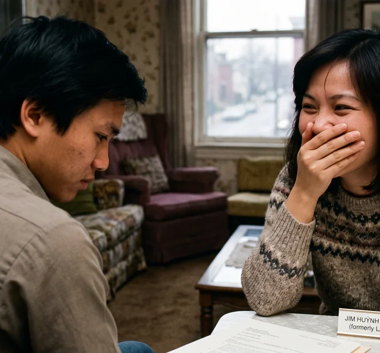A woman covered her mouth while laughing