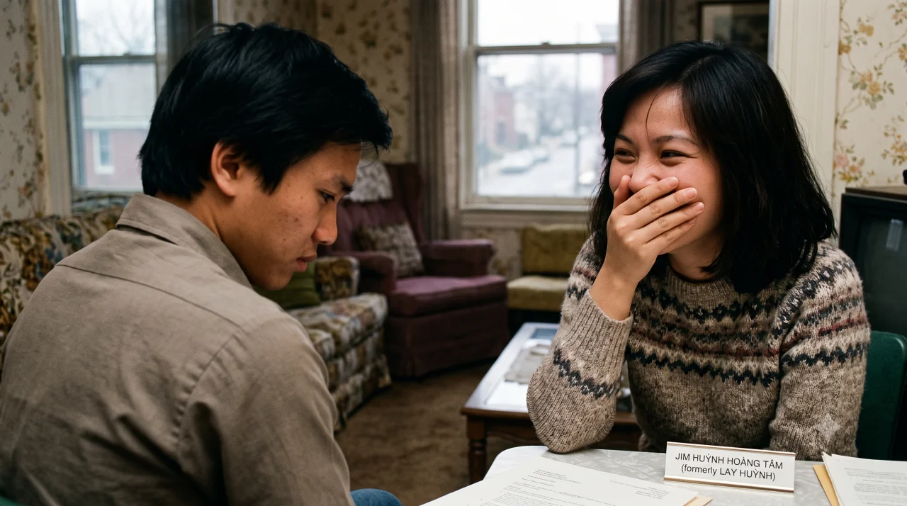 A woman covered her mouth while laughing