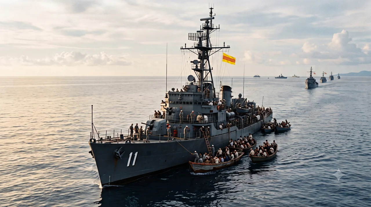 Beyond Saigon River - South Vietnamese Navy Ships enroute to the Subic Day