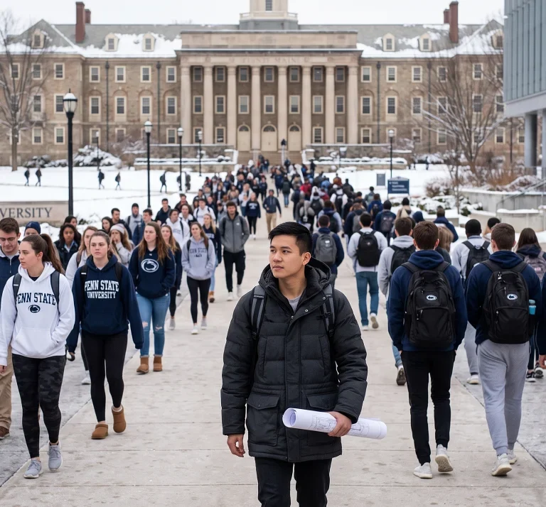 Students on their way to classes at Penn State University