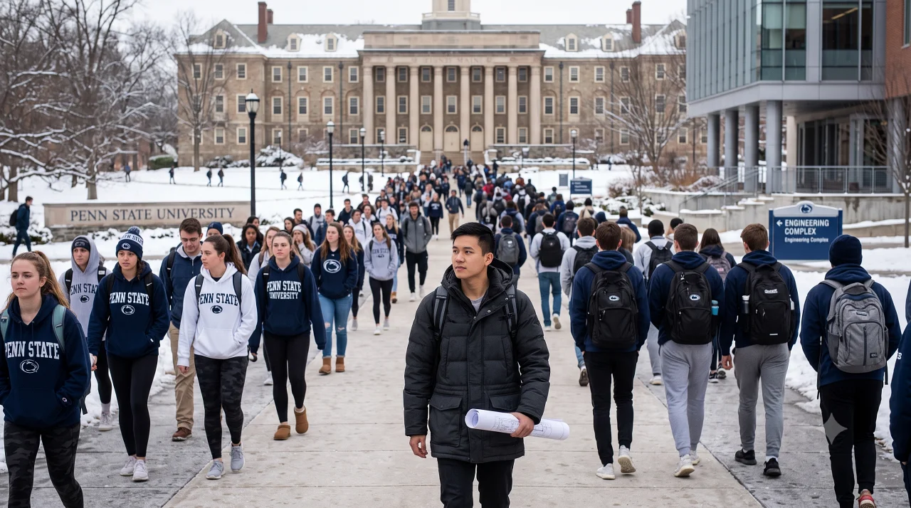 Students on their way to classes at Penn State University