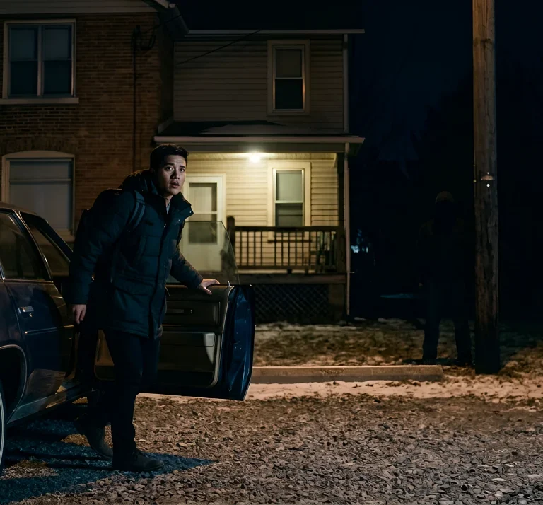 A man stepped out of his car and was startled by a holdup voice in the dark.