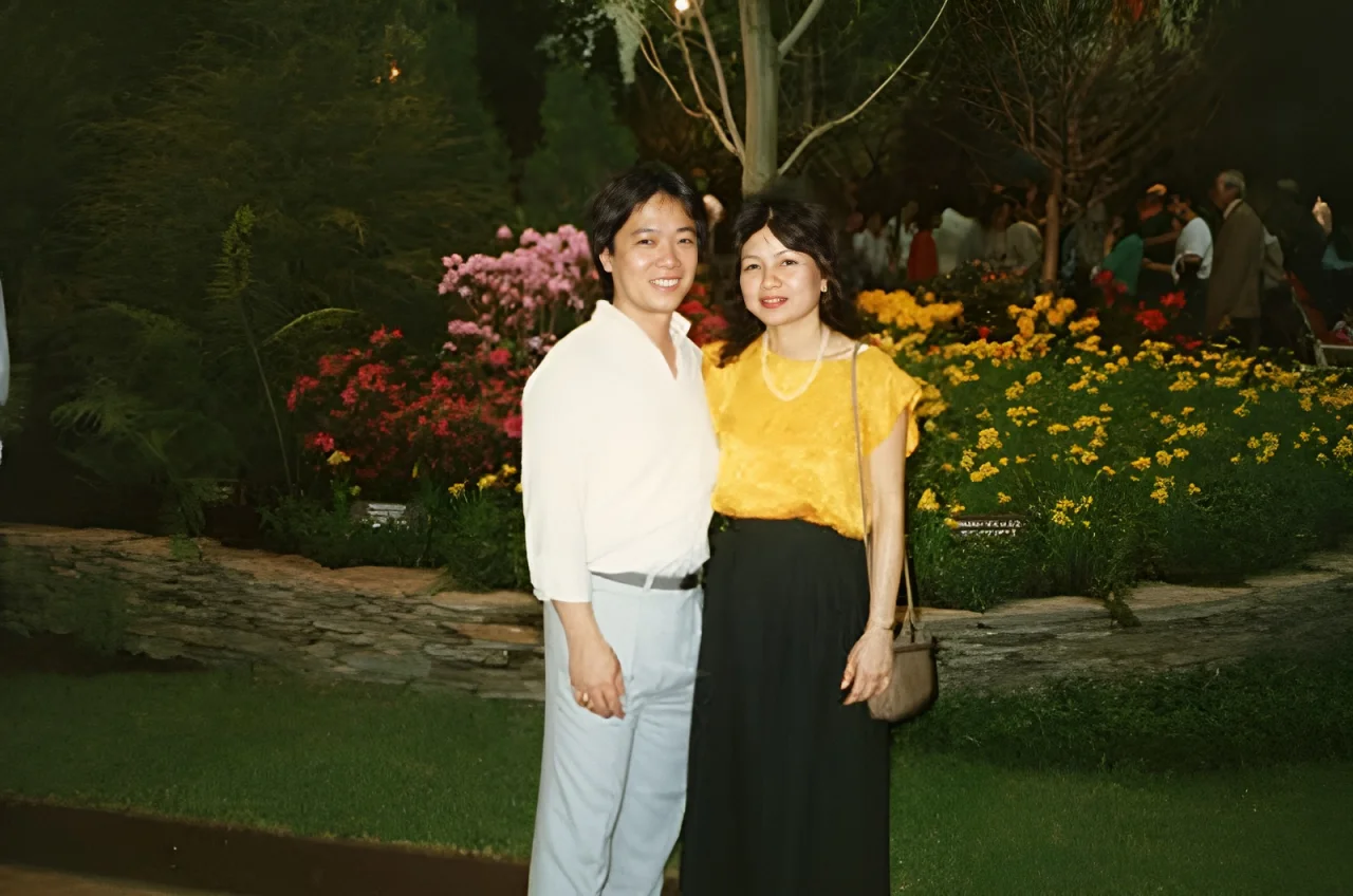 An Asian couple on a date visiting a Philadelphia flower show