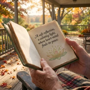 An old person reflecting on life while seating in the porch reading a book
